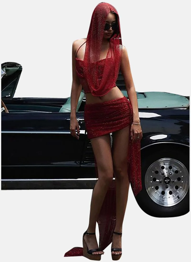 يونيكي Embellished Sleeveless Halter Neck Top And Mini Skirt