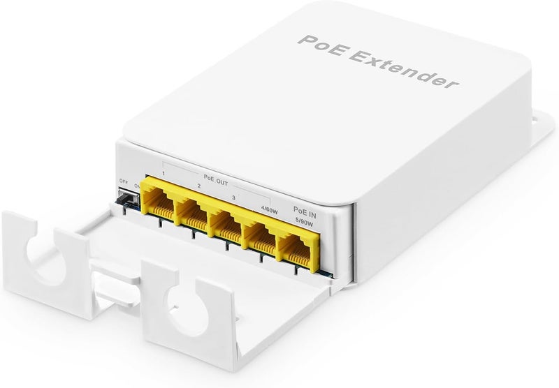 Binardat External Passthrough Gigabit PoE Switch, 1 PoE in 4 PoE Out Extender, IEEE802.3af/at/bt PoE Powered 90W, 10/100/1000Mbps Ethernet, Waterproof Wall Mount Plug and Play - Image 1