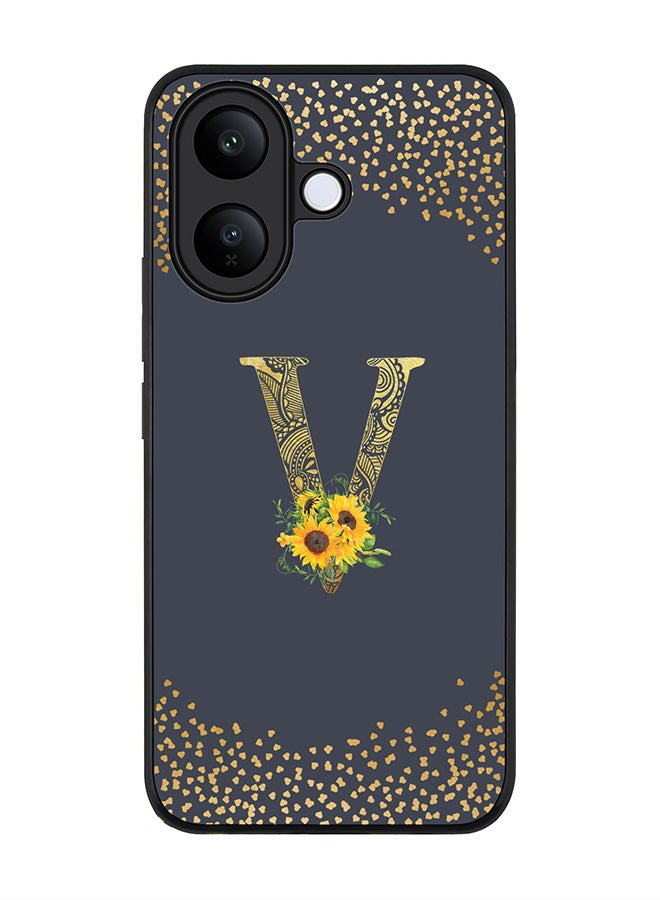For vivo V60 Lite 5G / V60 Lite 4G Case,Slim fit Camera Protection, Shockproof Thin Phone cover  - Custom Floral Monogram - V  (Grey )