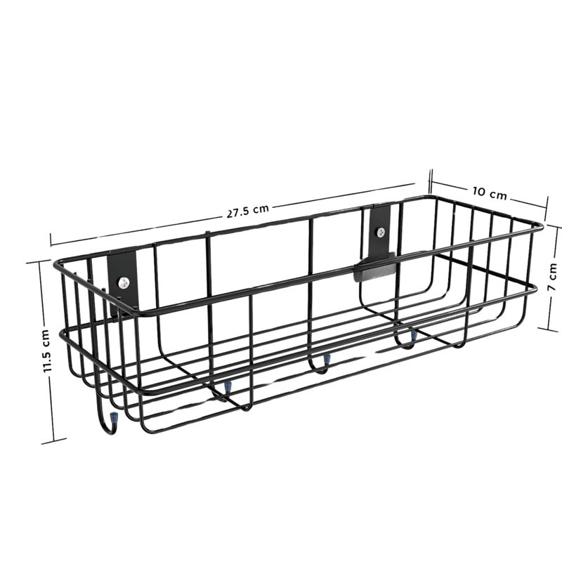 RAYMOX Stainless Steel Bathroom Shelf for Wall, Self Adhesive Bathroom Organiser, 4 Hooks for Towel Holder, Space-Saving Wall Mounted Bathroom Shelf with Elegant Design (Pack of 1, Black) - Image 3