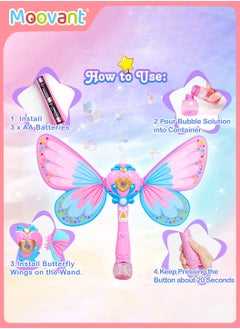 Moovant Bubble Machine for Kids, Children's Butterfly Magic Wand Music Bubble Gun, Outdoor Party Safe Electric Bubble Machine Toy, Pink  - Image 3