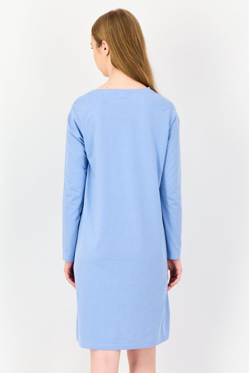 zivame Rosaline By Zivame Women Graphic Print Short Sleeves Sleeping Dress, Blue - Image 2