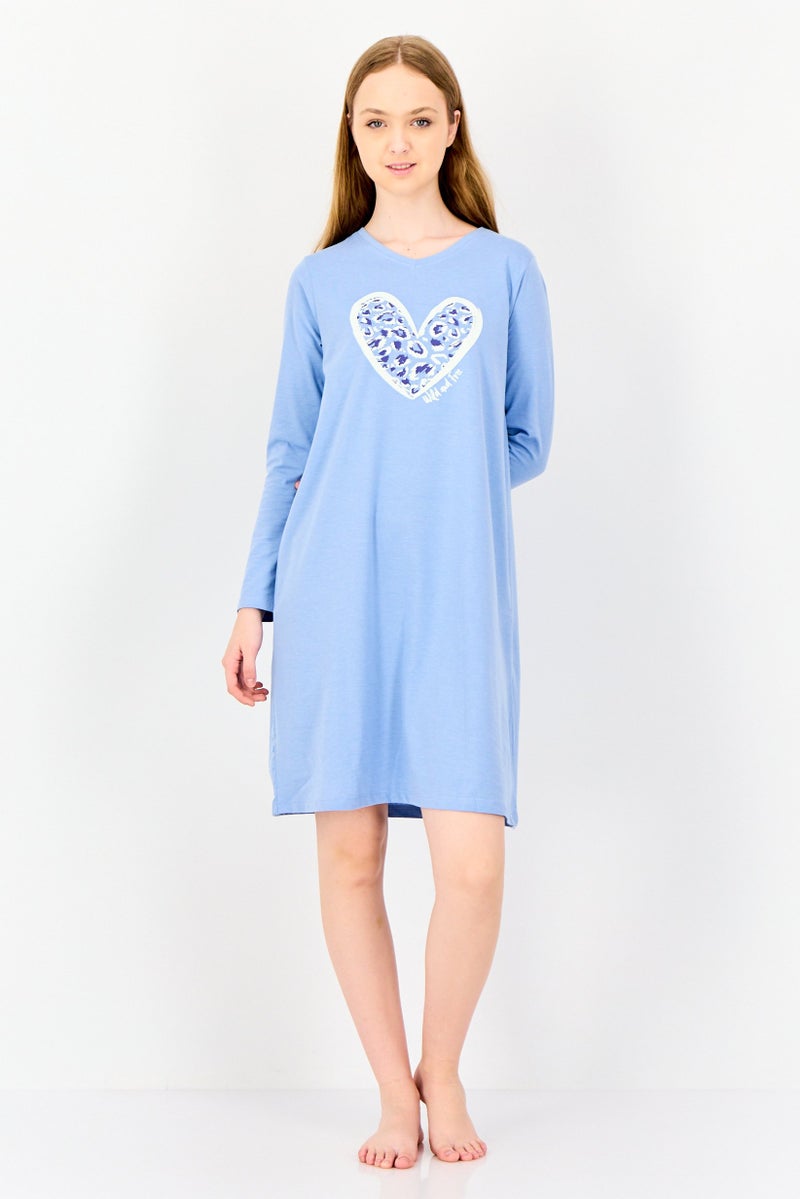 zivame Rosaline By Zivame Women Graphic Print Short Sleeves Sleeping Dress, Blue - Image 3
