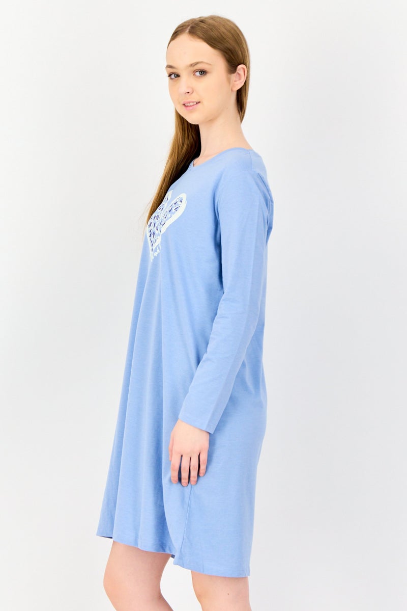 zivame Rosaline By Zivame Women Graphic Print Short Sleeves Sleeping Dress, Blue - Image 4