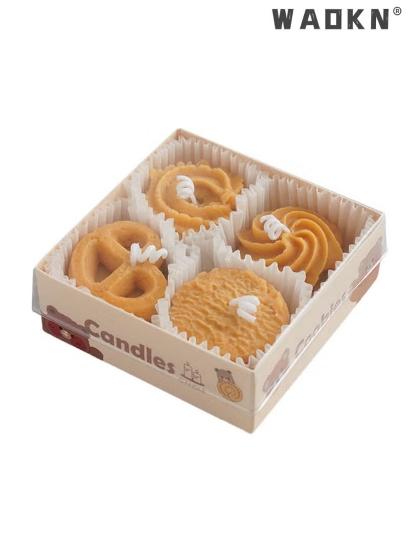 دبليو أيه أو كي أن 4 قطع من قوالب البسكويت الإبداعية، شمعة معطرة، صندوق هدايا معطر، هدية مصاحبة، هدية يدوية الصنع، شمع معطر، قهوة، حليب، شمع الصويا - Image 1