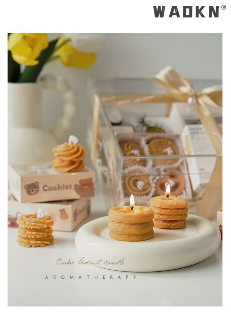 دبليو أيه أو كي أن 4 قطع من قوالب البسكويت الإبداعية، شمعة معطرة، صندوق هدايا معطر، هدية مصاحبة، هدية يدوية الصنع، شمع معطر، قهوة، حليب، شمع الصويا - Image 4