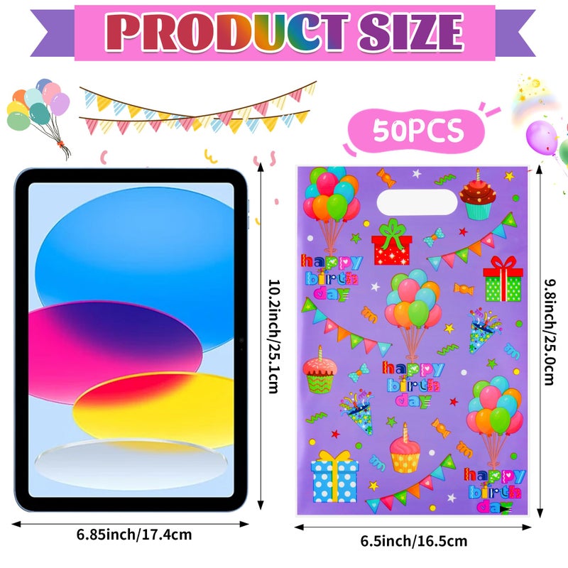 ZYLOP Birthday Party Favor Bags 50 Pcs - Plastic Happy Birthday Goodie Loot Gift Bags for Kids Girls & Boys Birthdays Party Supplies, Packaging Candy Treat Toys and Party Favors (6.5 x 9.8 Inches) - Image 2