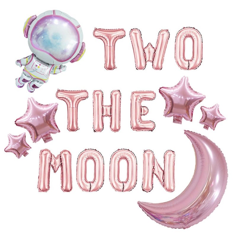 AnnoDeel Two The Moon Balloons 16inch Rose Gold Letter foil Balloons Large Pink Moon Robot UFO Theme for 2nd Girl Brithday Party Supply Decoration - Image 3