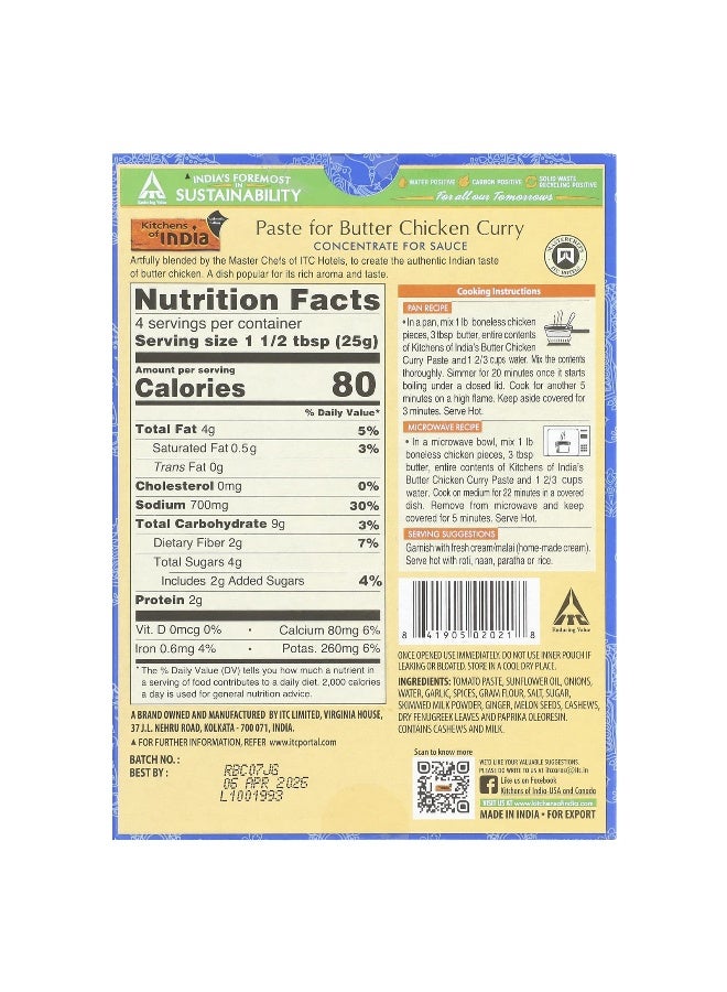 Kitchens of INDIA Kitchens of India, Paste For Butter Chicken Curry, Concentrate For Sauce, Medium, 3.5 oz (100 g)  - Image 2