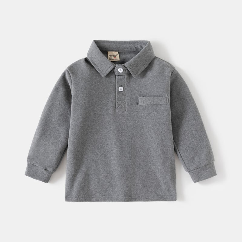 Children'S Polo Shirt Boys Lapel Thick Long Sleeve T Korean Baby Autumn Coat Children'S Clothing - Image 1