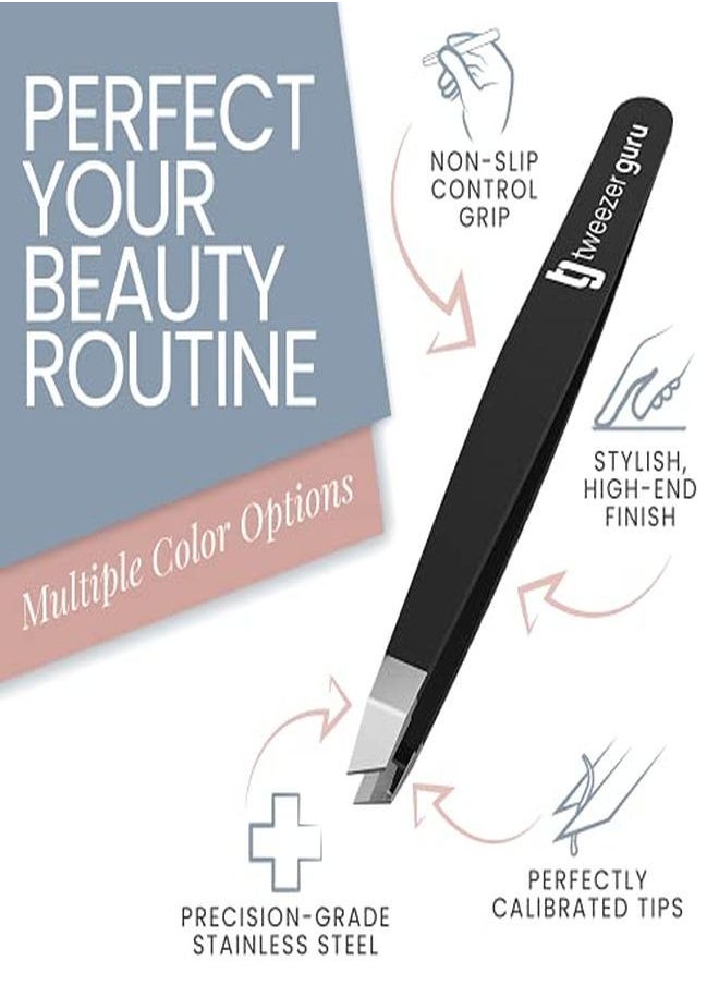 Tweezer Guru Tweezers For Eyebrows - 2 Pack Slant Tip Professional Stainless Steel Eyebrow Tweezers For Women & Men - Great Precision On Brow, Facial Hair & Ingrown Hair (Classic Pink And Black)  - Image 2