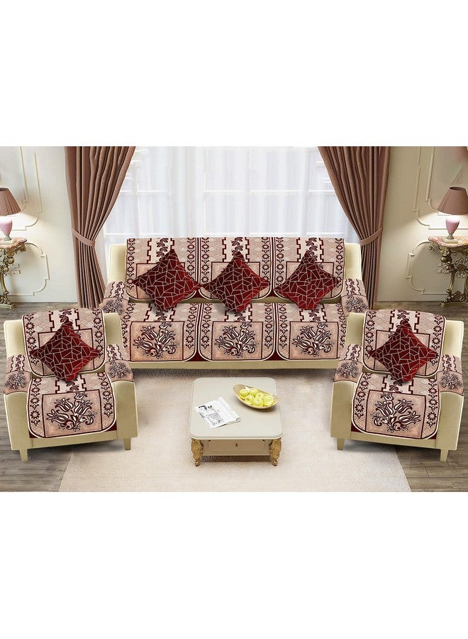 Dazzling DECOR Velvet Sofa Cover with Arm Cover and Cushion Covers Set of 5 Seater - Sofa Covers 3 Seater and 2 Seater Full Cover Set for Couch Seat - Heavy Fabric Sofa Slip Protector, 1001_Maroon - Image 1