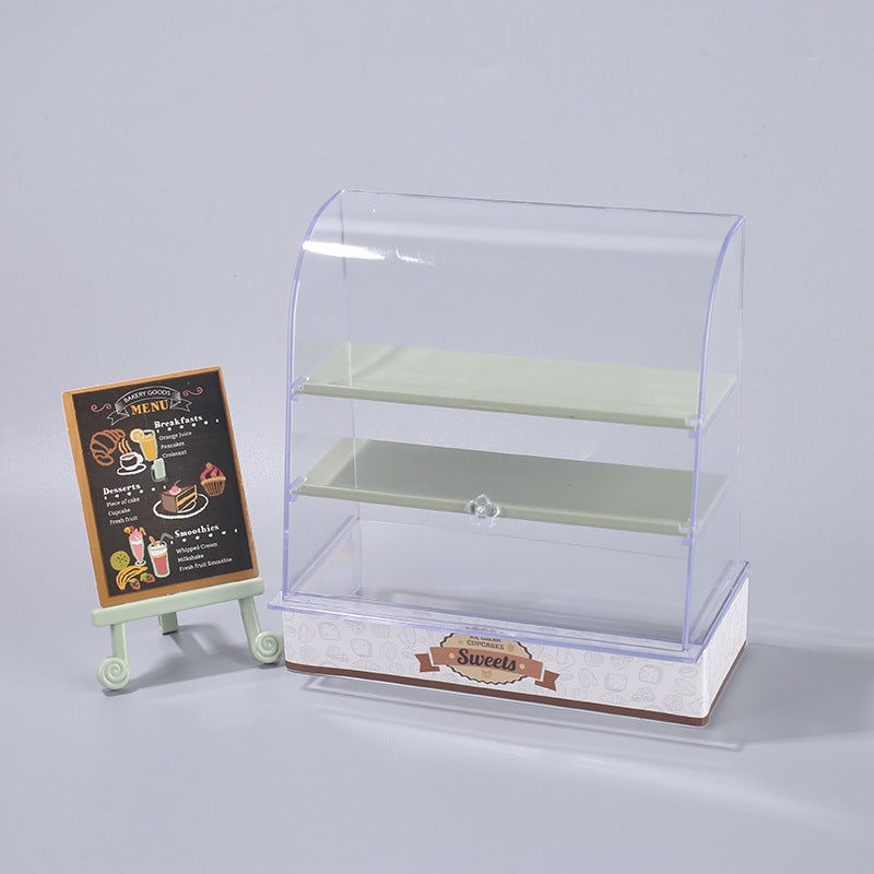 Cake Cabinet Toy Play House Children's Dessert Rack Micro Food Play Micro Model Doll House DIY Small Ornaments(Green cake cabinet) - Image 4
