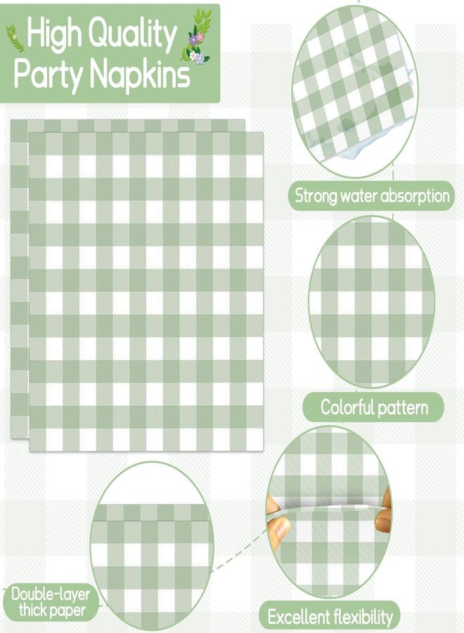 ojustbeok 96 Pcs Sage Green Party Decorations - Gingham Checkered Theme Tableware Set - Plaid Plates, Napkins, Forks for Baby Shower, Kids Boys Birthday Party Supplies - 24 Guests - Image 4