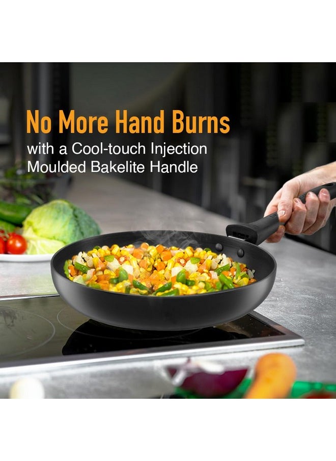 KENT - KENT Hard Anodised Frying Pan 24 Cm|1.8L|Non Reactive, Non Toxic, & Non Staining Food Grade Surface|3.25Mm Thick Base for Uniform Heating|Cool Touch Bakelite Handle|Induction Friendly, Black - Image 1
