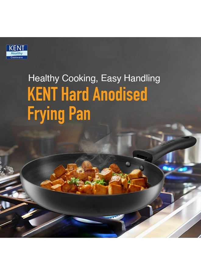 KENT - KENT Hard Anodised Frying Pan 24 Cm|1.8L|Non Reactive, Non Toxic, & Non Staining Food Grade Surface|3.25Mm Thick Base for Uniform Heating|Cool Touch Bakelite Handle|Induction Friendly, Black - Image 1