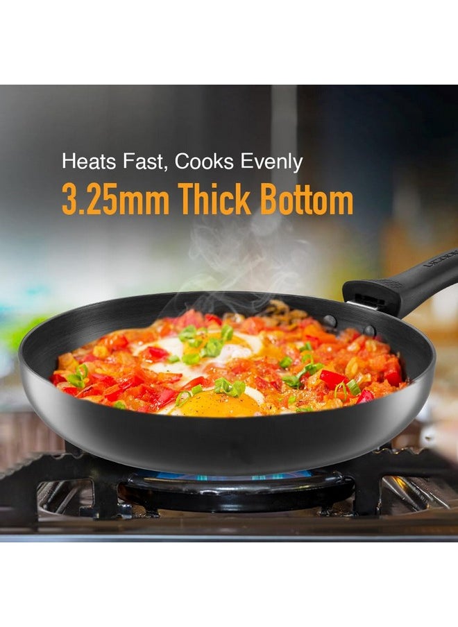 KENT - KENT Hard Anodised Frying Pan 24 Cm|1.8L|Non Reactive, Non Toxic, & Non Staining Food Grade Surface|3.25Mm Thick Base for Uniform Heating|Cool Touch Bakelite Handle|Induction Friendly, Black - Image 1