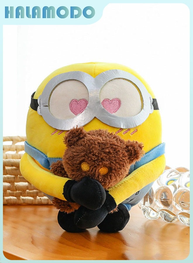 HALAMODO Despicable Me: Delightfully Adorable Bob Minion Hugging a Teddy Bear Plush Toy - A Sweet Gift for Birthdays, Suitable for Decorating Bedroom, Living Room, and Desk, and an Essential Office Relaxation Toy 25 cm - Image 1