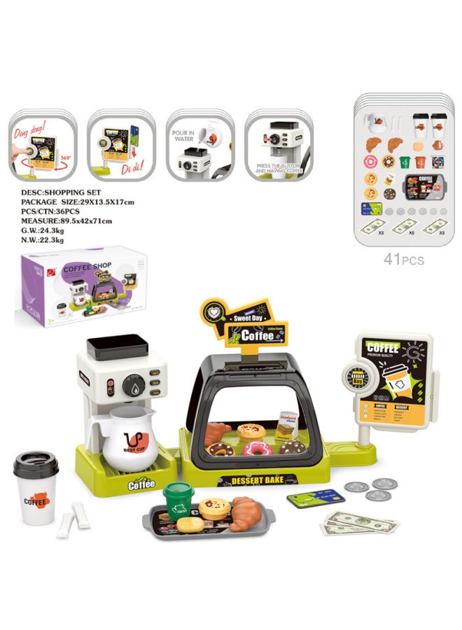 Children Play House Simulation Sound And Light Water Coffee Machine Candy Ice Cream Supermarket Shopping Cashier Toy-Color:668-142 3-in-1 Black And Green (with Sound, Manual Water Discharge, 2 Aa Capsules For Monitor) 0.62kg  - Image 1