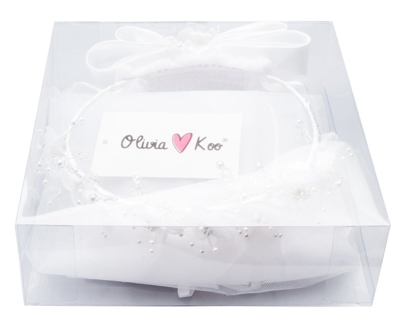 OLIVIA KOO Girls First Communion White Floral Wreath Veil - Image 4