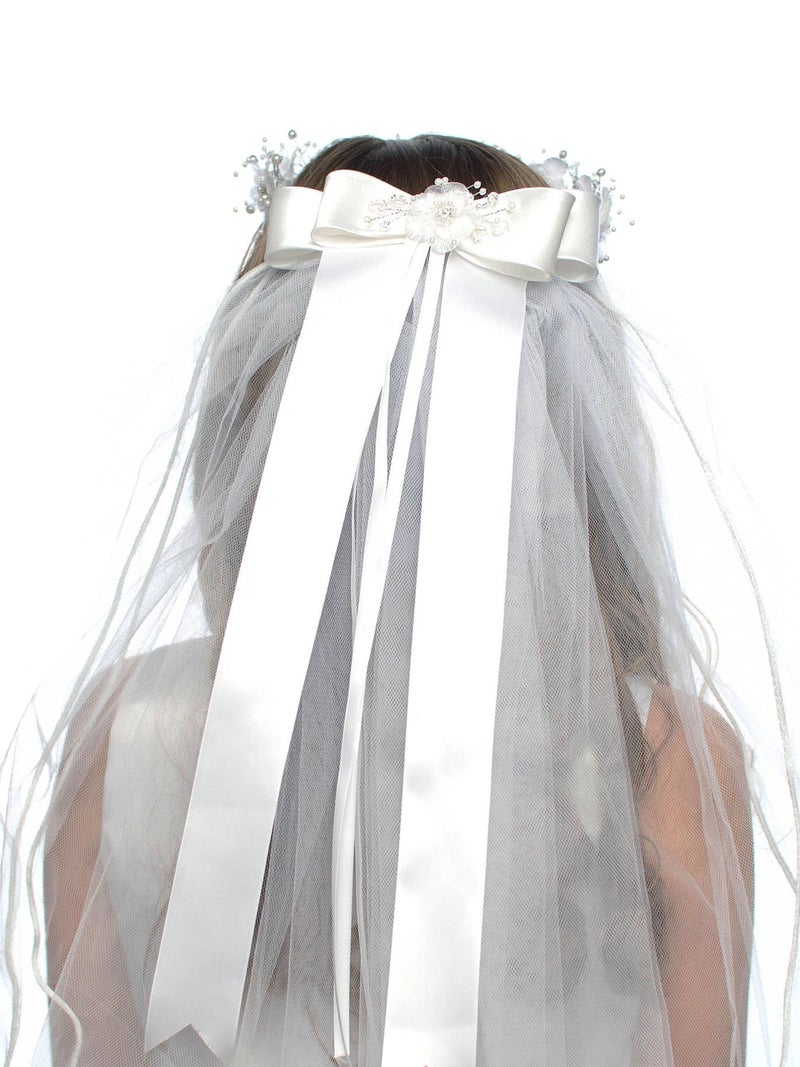 OLIVIA KOO Girls First Communion White Floral Wreath Veil - Image 3