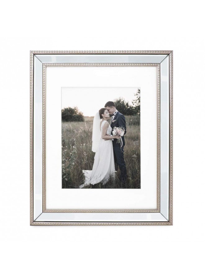 Laura Ashley 11x14 (Matted 8x10) Champagne Mirror Bead Picture Frame, Classic Mirrored Frame with Beaded Border, Wall-Mountable, Made for Photo Gallery and Wall Art, (11x14 (Matted 8x10), Champagne) - Image 1