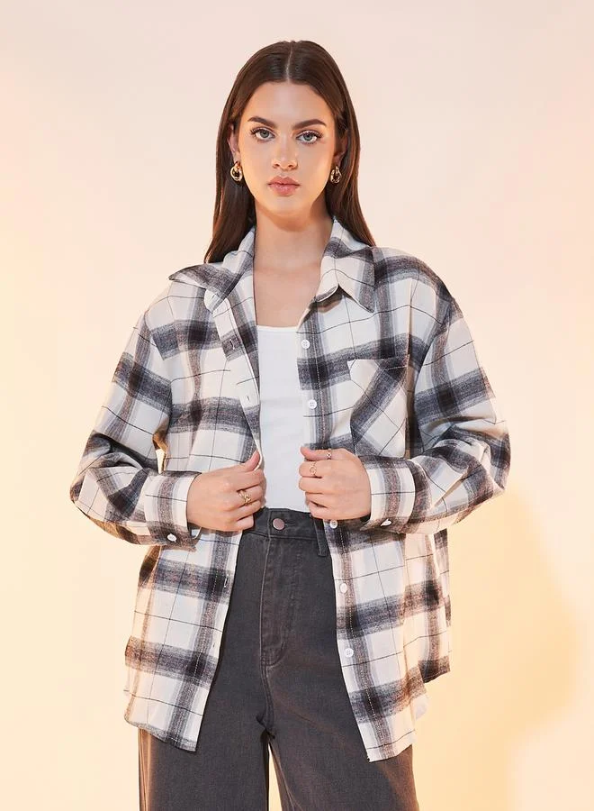 Take Two Plaid Dropped Shoulder Oversized Shirt