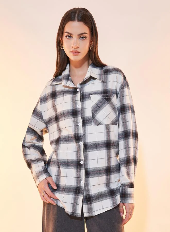 Take Two Plaid Dropped Shoulder Oversized Shirt