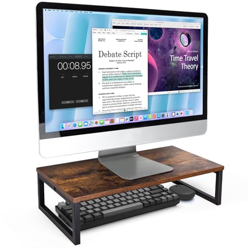 ARCOBIS 20 Inch Monitor Riser, Wood & Metal Computer Monitor Stand Riser for Desk, Rustic Brown - Image 1