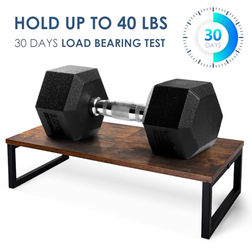 ARCOBIS 20 Inch Monitor Riser, Wood & Metal Computer Monitor Stand Riser for Desk, Rustic Brown - Image 2