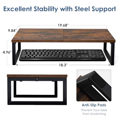 ARCOBIS 20 Inch Monitor Riser, Wood & Metal Computer Monitor Stand Riser for Desk, Rustic Brown - Image 3
