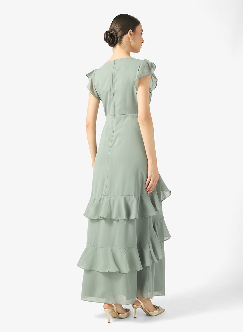 Maya Ruffle Embellished Detail V Neck Maxi Dress - Image 2