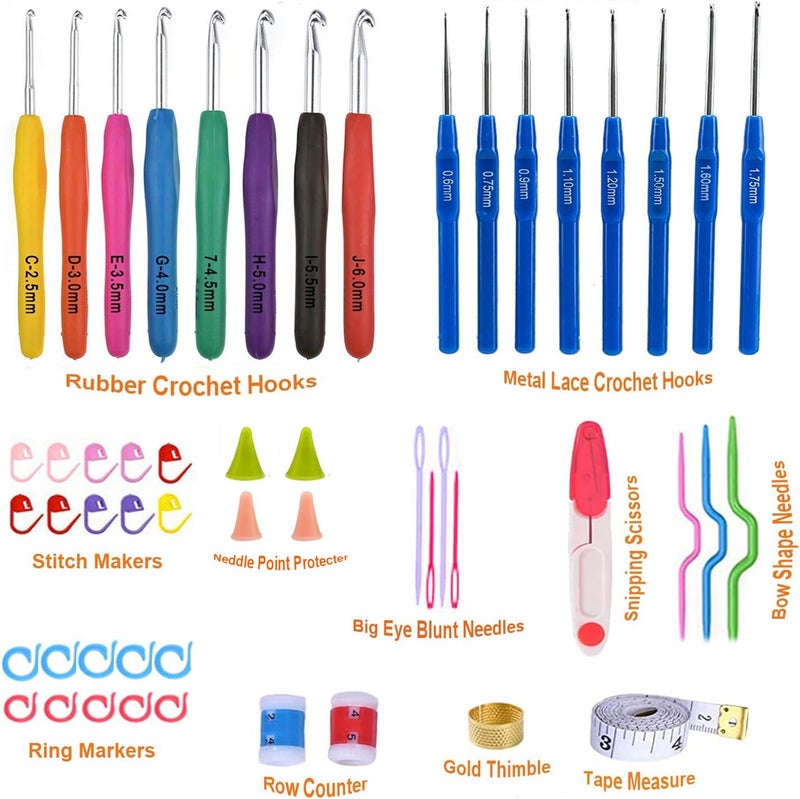 Maharsh 5286 Pcs Crochet Hook Set 16 Sizes 06mm6mmL Ergonomic Soft Grip Handles Crochet Needles Kit with Plastic Box for Arthritic Hands Crochet Starter Kit for Beginners Set of 52PCS - Image 3