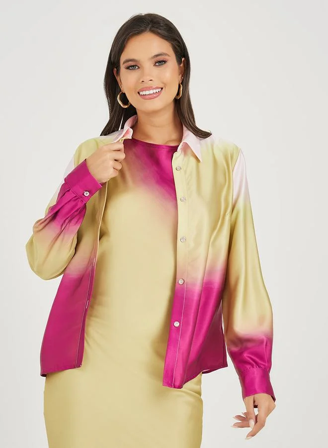 ستايلي Oversized Ombre Pattern Satin Shirt