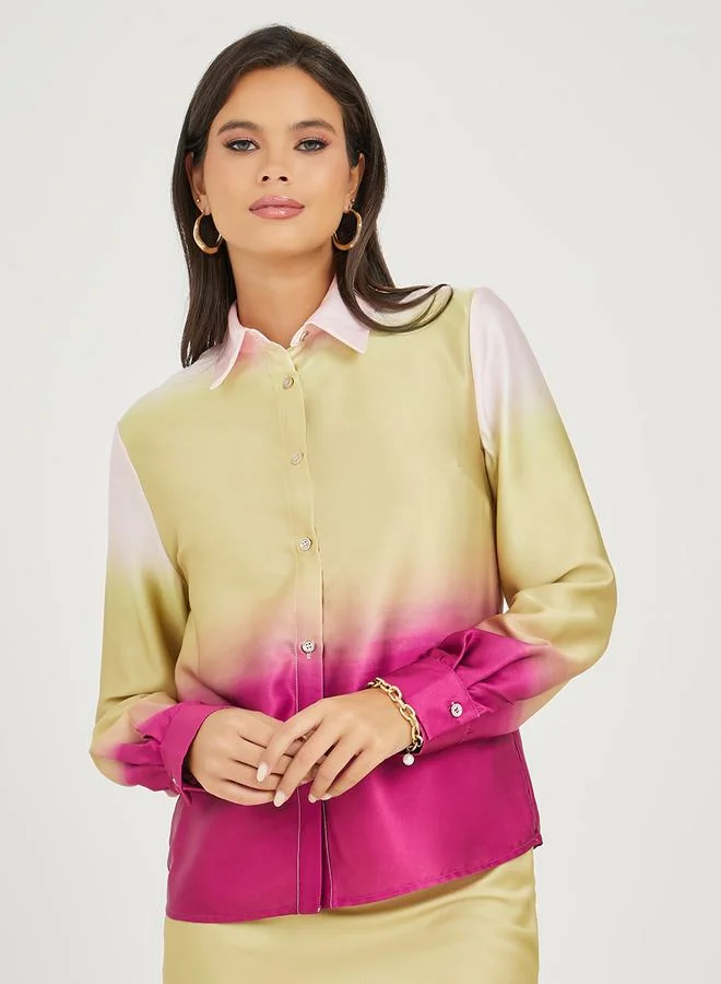 ستايلي Oversized Ombre Pattern Satin Shirt