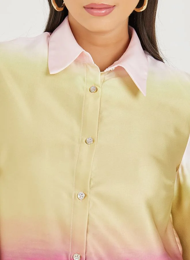 ستايلي Oversized Ombre Pattern Satin Shirt