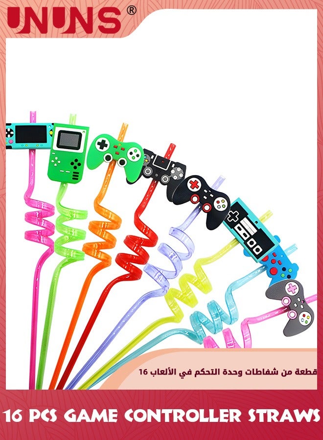 يو إن يو إن أس 16 Pcs Party Straws,Game Controller Drinking Straws,Video Game Party Favors,Reusable Gaming Plastic Straws,Goodie Gifts For Kids Gamer Beach Party Supplies Decorations,Disposable Straws - Image 1