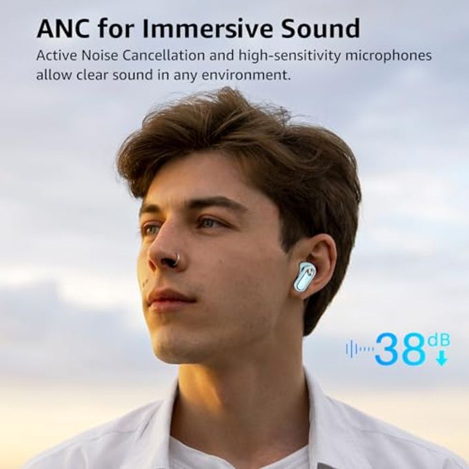 TOZO Crystal Pods Hybrid Active Noise Cancelling Wireless Earbuds, 10Mm Drivers Deep Bass Stereo Sound, 4 Mics Smart Enc Ai Calls, 32 Eq Via App, Bluetooth 5.4 Headphones, Crystal Case Design - Image 3