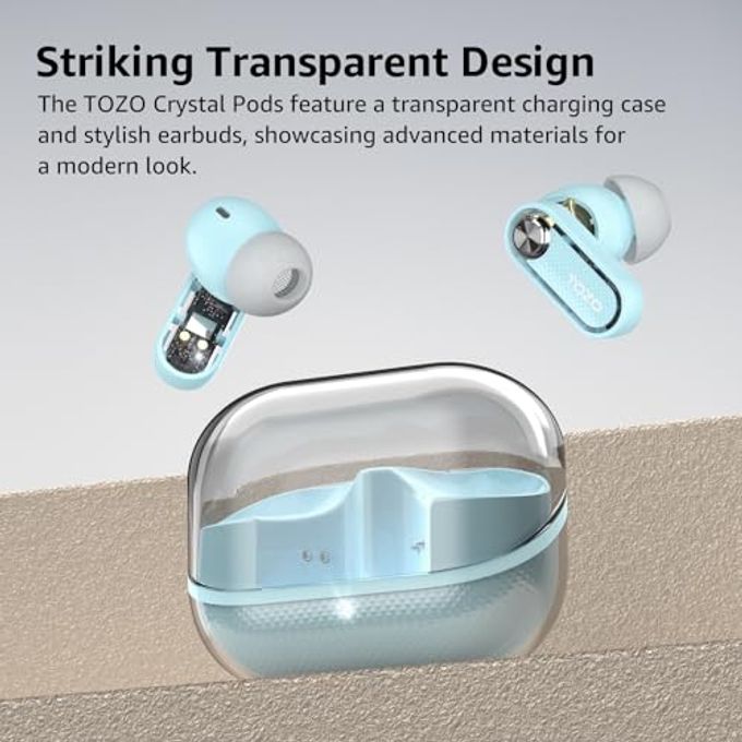 TOZO Crystal Pods Hybrid Active Noise Cancelling Wireless Earbuds, 10Mm Drivers Deep Bass Stereo Sound, 4 Mics Smart Enc Ai Calls, 32 Eq Via App, Bluetooth 5.4 Headphones, Crystal Case Design - Image 2