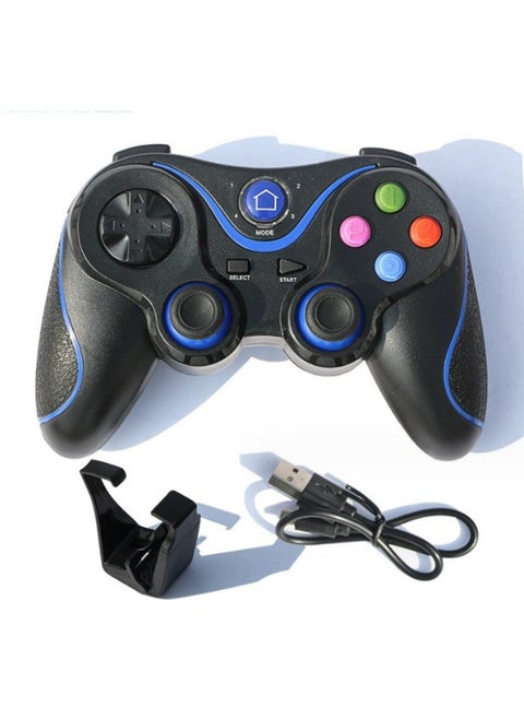 V8 Wireless Bluetooth Handle Compatible With PC360/Android/IOS13/PS3/Switch Multi-function Bluetooth Handle-Product Color:Black Blue + Bracket