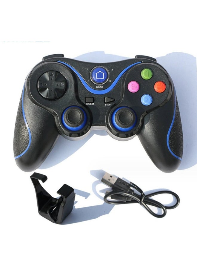 V8 Wireless Bluetooth Handle Compatible With PC360/Android/IOS13/PS3/Switch Multi-function Bluetooth Handle-Product Color:Black Blue + Bracket  - Image 1
