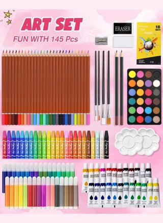 145 Pieces Multicolor Art Supplies, Children's Painting Watercolor Pencil Set, Crayons Colored Pencils Oil Paint Sticks, Art Tools Book - view 2