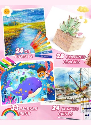 145 Pieces Multicolor Art Supplies, Children's Painting Watercolor Pencil Set, Crayons Colored Pencils Oil Paint Sticks, Art Tools Book - view 3