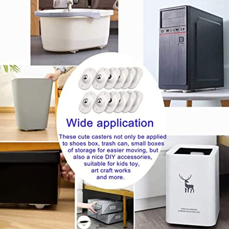 TOMATUS Stainless Steel Self Adhesive Universal Mini Swivel Caster Wheels Sticky Pulley for Furniture Storage Boxes Cabinet Drawer Trash Can Bed Storage Box Set Of 8 - Image 3