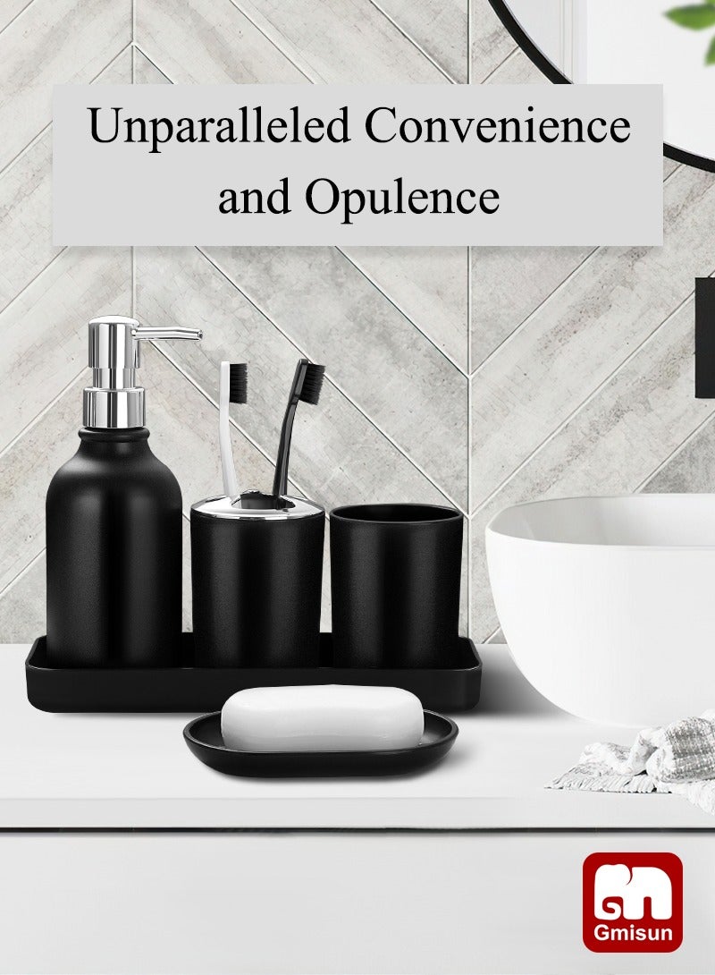 Gmisun 10-Piece Black Bathroom Accessories Set | Includes Trash Can, Soap Dispenser & Toothbrush Holder | Waterproof ABS Plastic | 30x30x40cm - Image 3