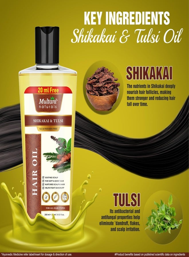 Multani زيت الشعر من مولتاني ناتشورالز، بخلاصة الشيكاكاي والتولسي | زيت أيورفيدي لنمو الشعر، يمنحه قوة ولمعانًا | يتحكم في تساقط الشعر، والقشرة، والشيب المبكر | للرجال والنساء | خالٍ من البارابين وكبريتات لوريل الصوديوم | ٢٧٠ مل - Image 3