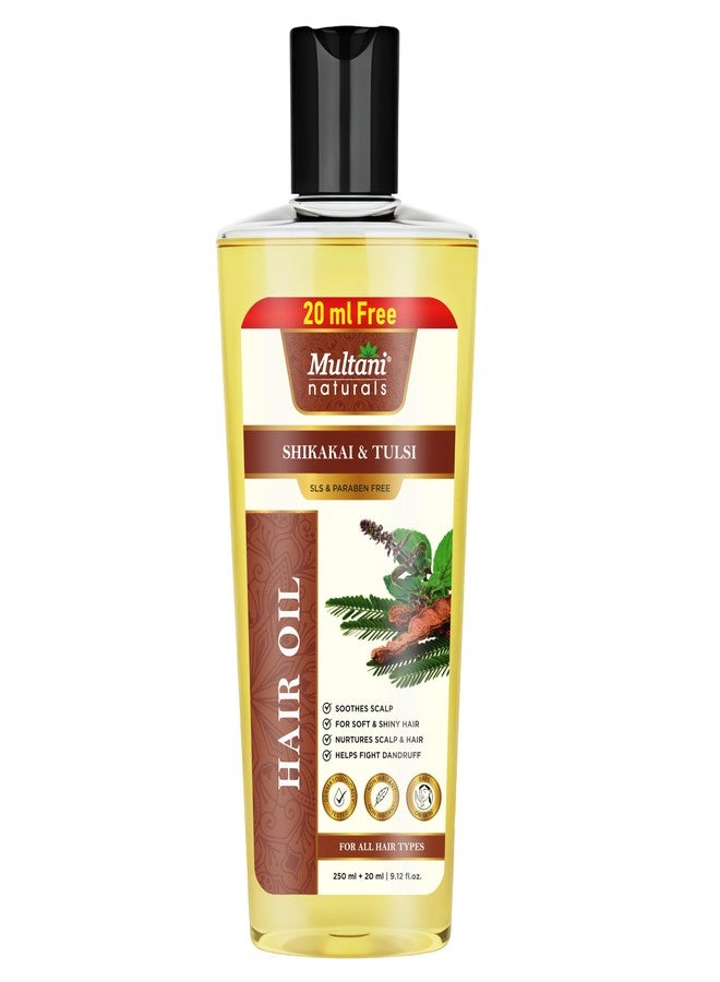 Multani زيت الشعر من مولتاني ناتشورالز، بخلاصة الشيكاكاي والتولسي | زيت أيورفيدي لنمو الشعر، يمنحه قوة ولمعانًا | يتحكم في تساقط الشعر، والقشرة، والشيب المبكر | للرجال والنساء | خالٍ من البارابين وكبريتات لوريل الصوديوم | ٢٧٠ مل - Image 1
