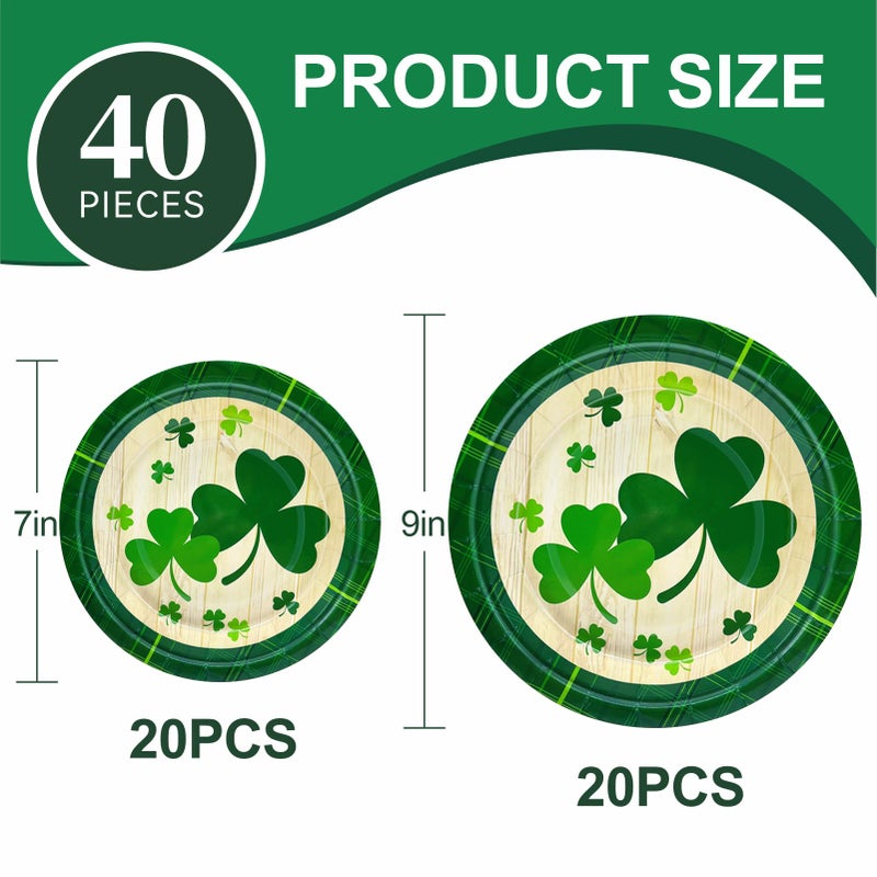 Aixuler St Patrick's Day 40Pcs Disposable Paper Plates,Including 20pcs 9" and 20pcs 7" Plates,Strong and Sturdy Disposable Plates for St Patrick's Day Party, Dinner, Holiday, Picnic,Dinner Table, Wedding - Image 2