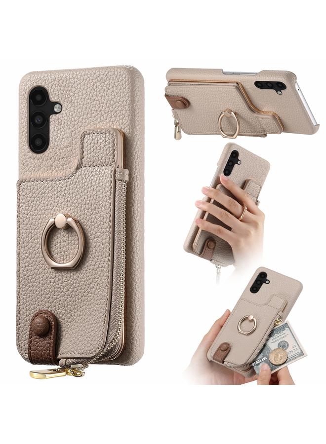 اس-توب جراب لهاتف Samsung Galaxy A13 5G مصنوع من جلد الليتشي مع حافة زيتية وسحاب ومحفظة خلفية للهاتف - Image 1