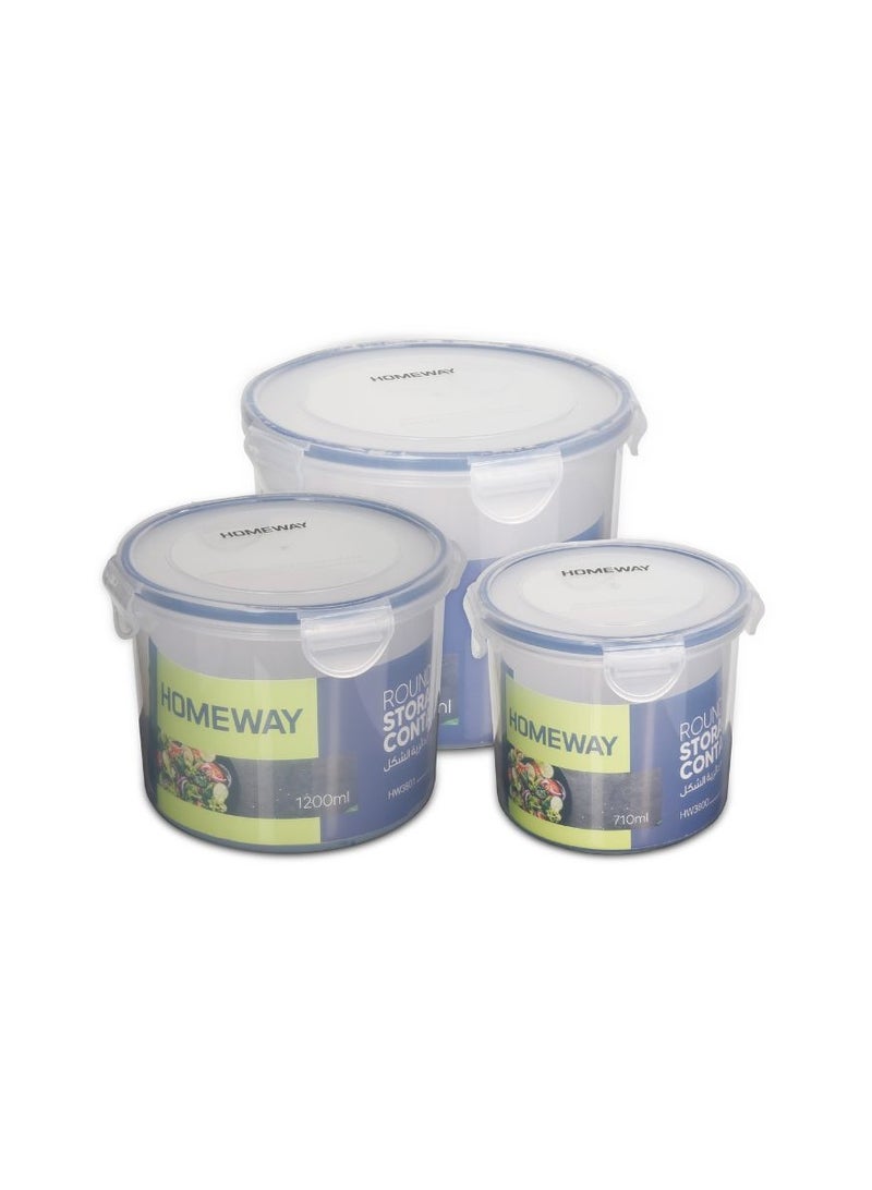 Homeway HW3799 Round Storage Container Set, 3 Pieces (0.71L + 1.2L + 2L), Multi-Size Food Storage Containers for Kitchen & Pantry Organization - Image 2